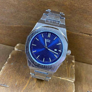 Trade Shop - Orologio Da Polso Zcc Uomo Al Quarzo Analogico Data Elegante Silver Fondo Blu -