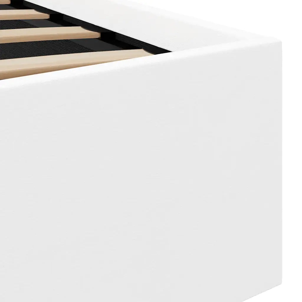 Letto singolo | Letto per adulti | Giroletto Contenitore Idraulico LED Bianco Similpelle 90x200 cm