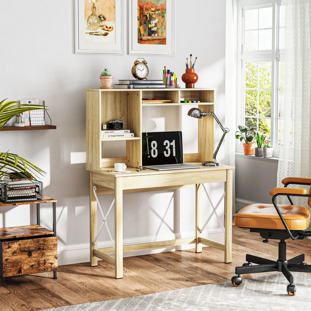 Scrivania con libreria e cassetti ¨C Zephmum ¨C Legno Rovere 100x50x