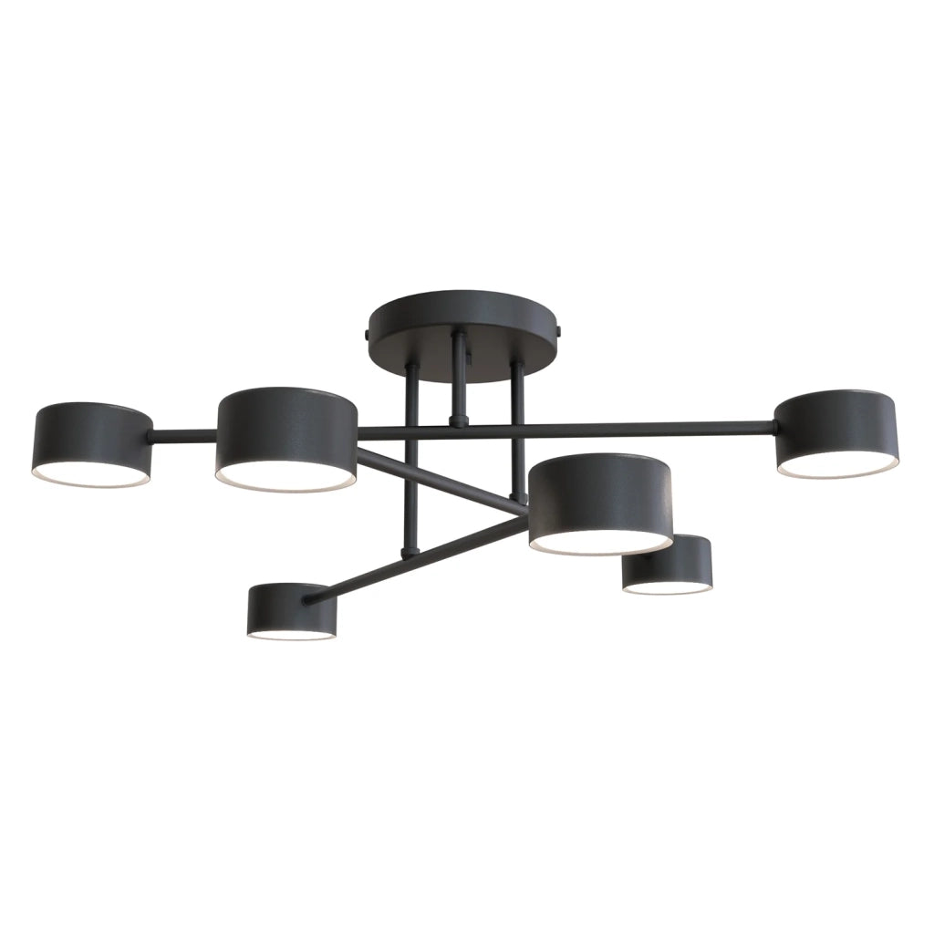 Plafoniera Moderna Thor 6 Luci Nera