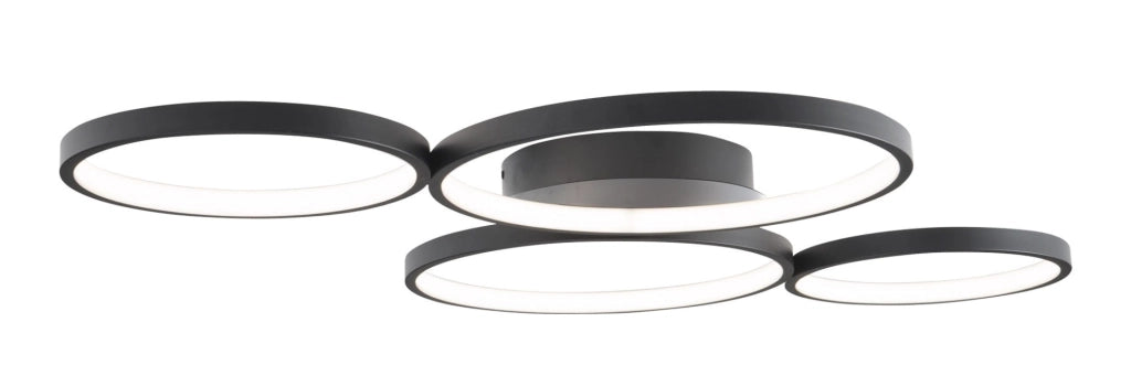 Plafoniera moderna nera 4 anelli LED 67W 3000K Maxlight
