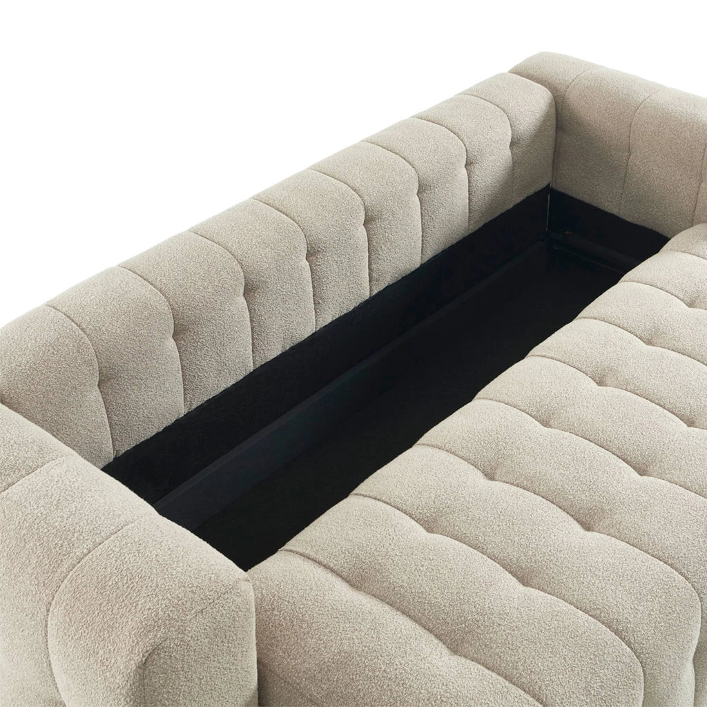 Divano letto in bouclé compresso testurizzato con contenitore, beige