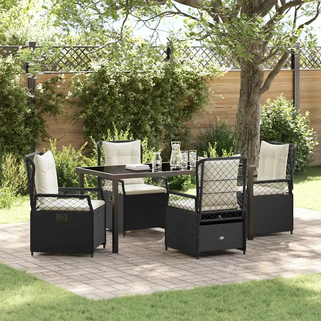 Set da Pranzo per Giardino 5 pcs Nero polyrattan