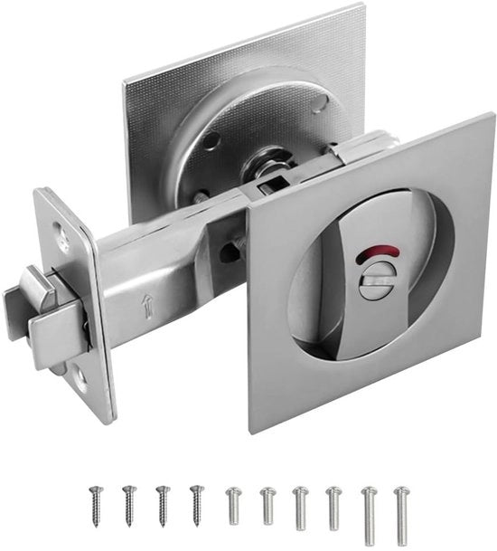 Chiusura porta scorrevole con indicatori di colore - Invisibile Chiusura porta - Maniglia piatta - Per porte interne ed esterne - Design moderno - Funzione di sicurezza