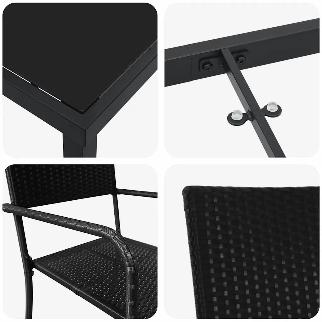 Set da Pranzo per Giardino con cuscino 5 pcs Nero polyrattan 3380038