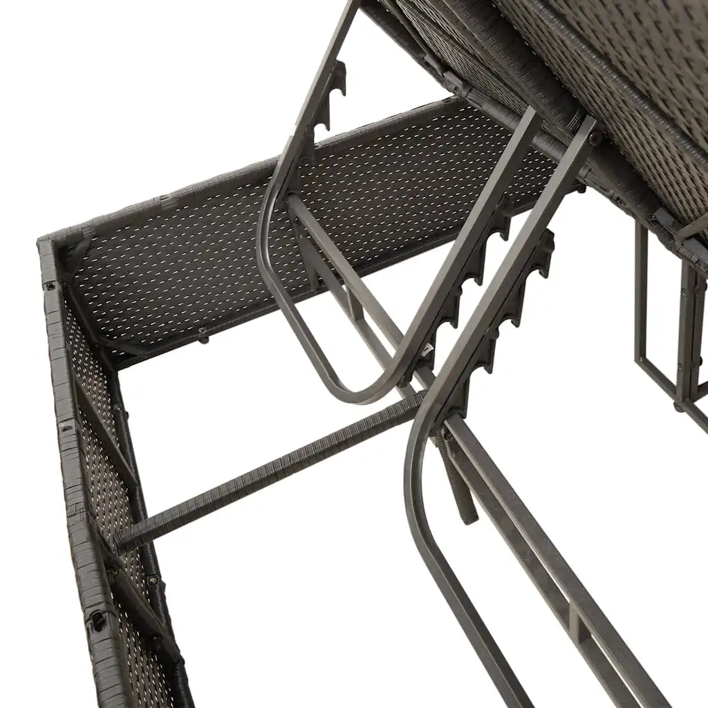 Lettino Prendisole Doppio Cuscini e Parasole Nero in Polyrattan 368089