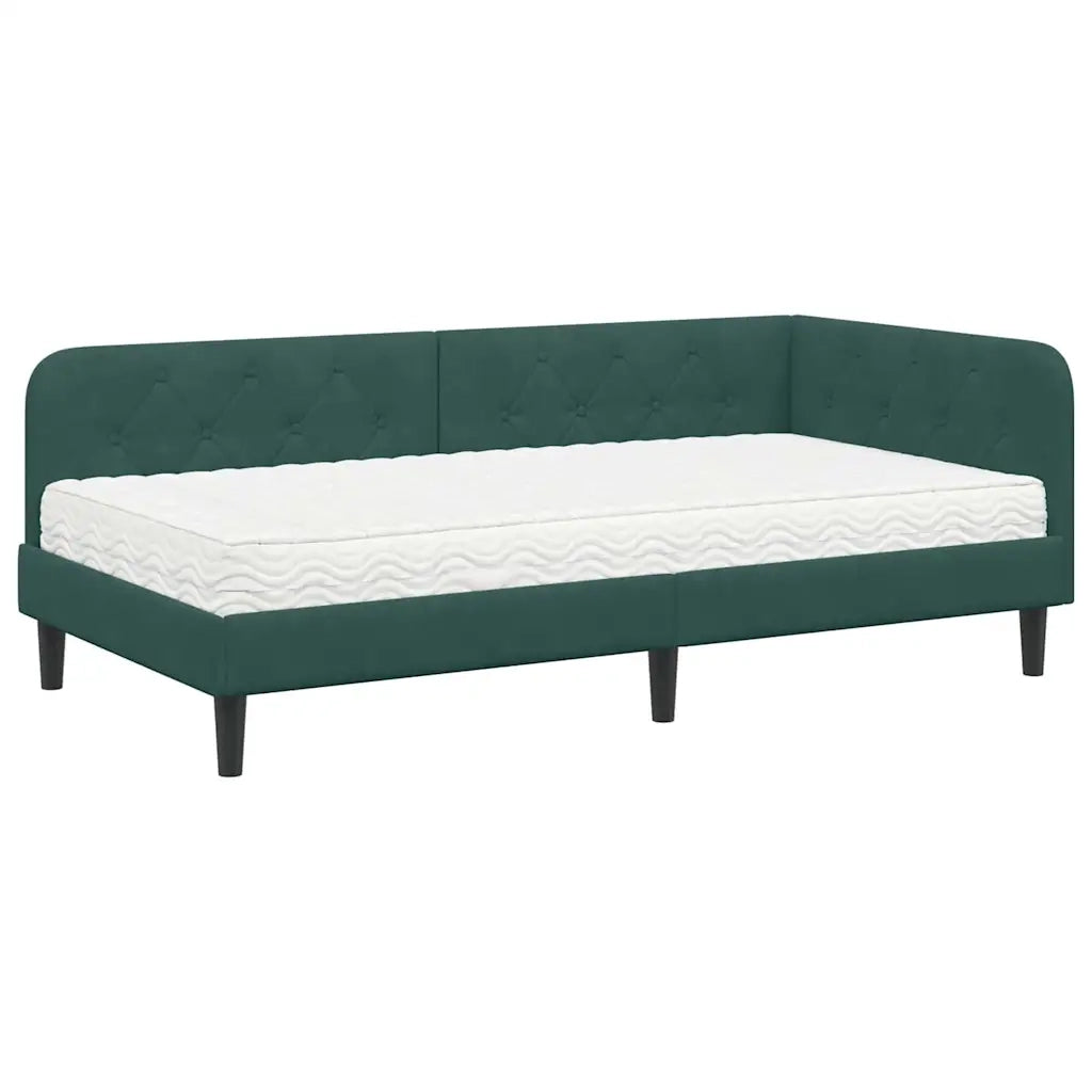 Cornice del letto ad angolo Verde Scuro 90 x 200 cm Velluto 3394156