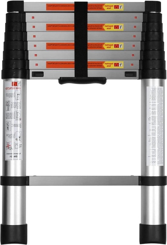 Scala Telescopica in Alluminio - Sistema di Estensione a Unico Bottone - Utilizzo Interno ed Esterno - Capacità di Carico 350 lbs - Colore Argento - 2,6 m/8,5 FT Scala Telescopica