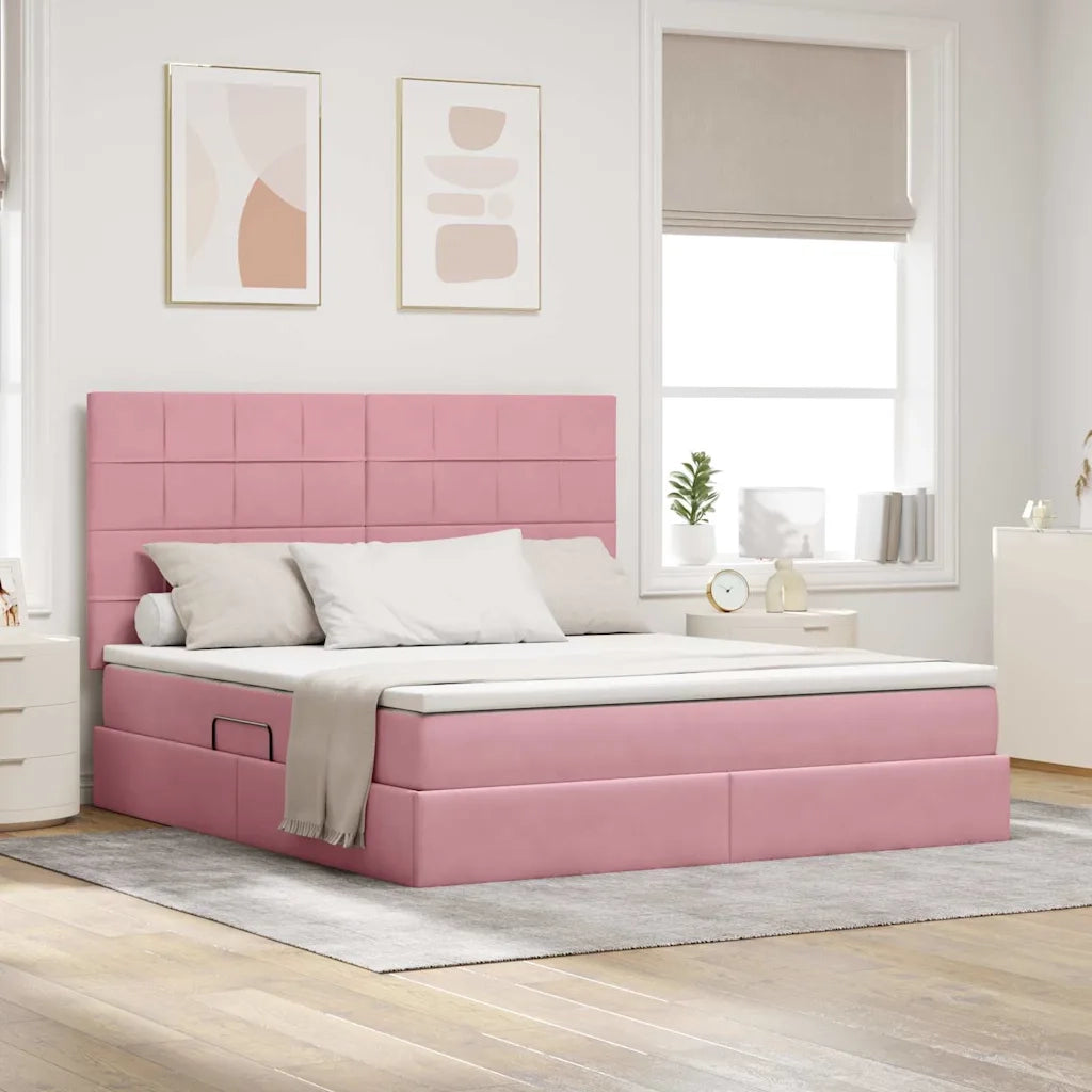 Letto con contenitore e LED con led Rosa 180 x 200 cm Velluto