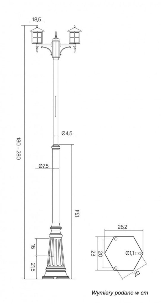 Lanterna da giardino Wenecja 280cm 2xE27 nera IP43