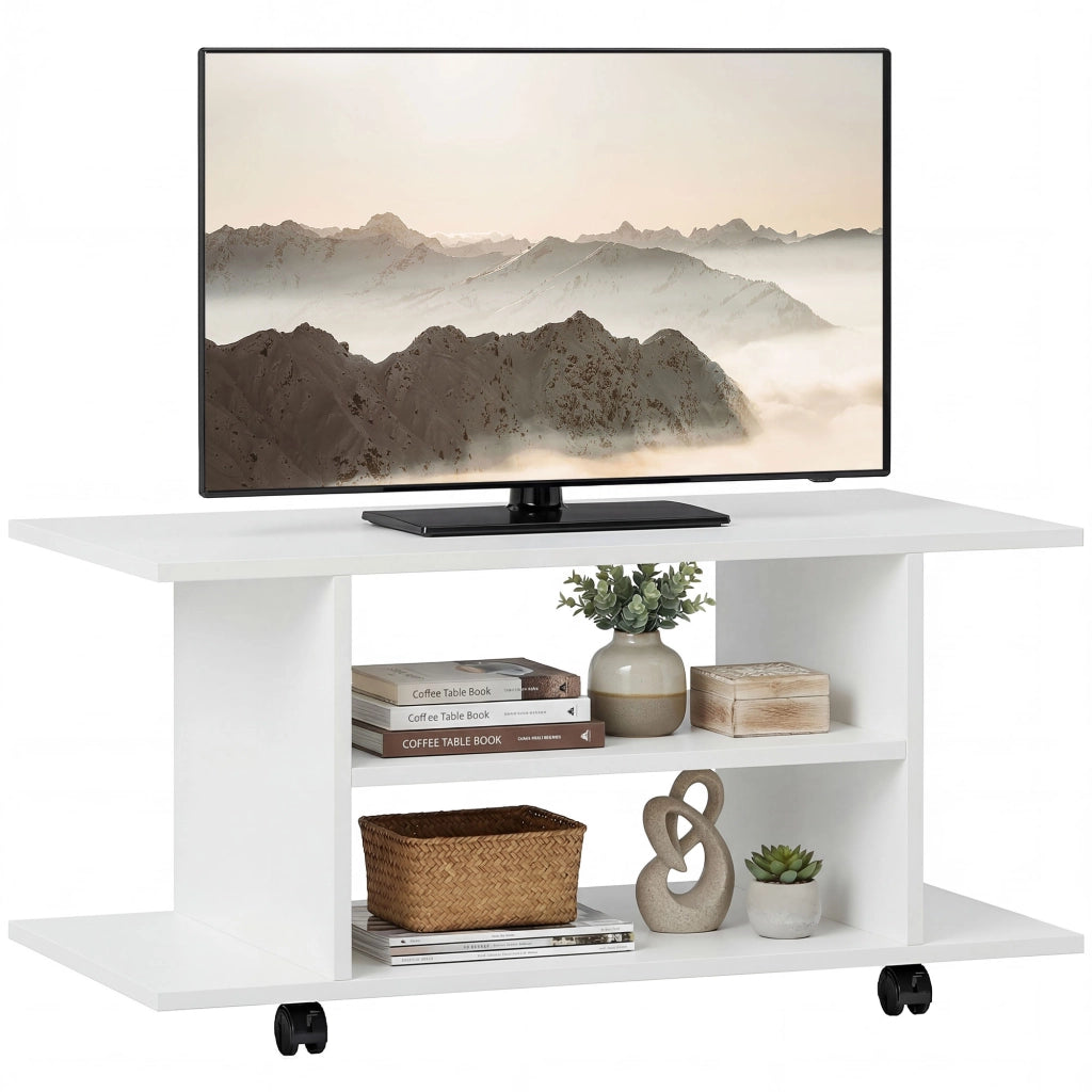Mobile TV con Ripiani e Ruote ¨C Minimal ¨C 80x40x40 Bianco