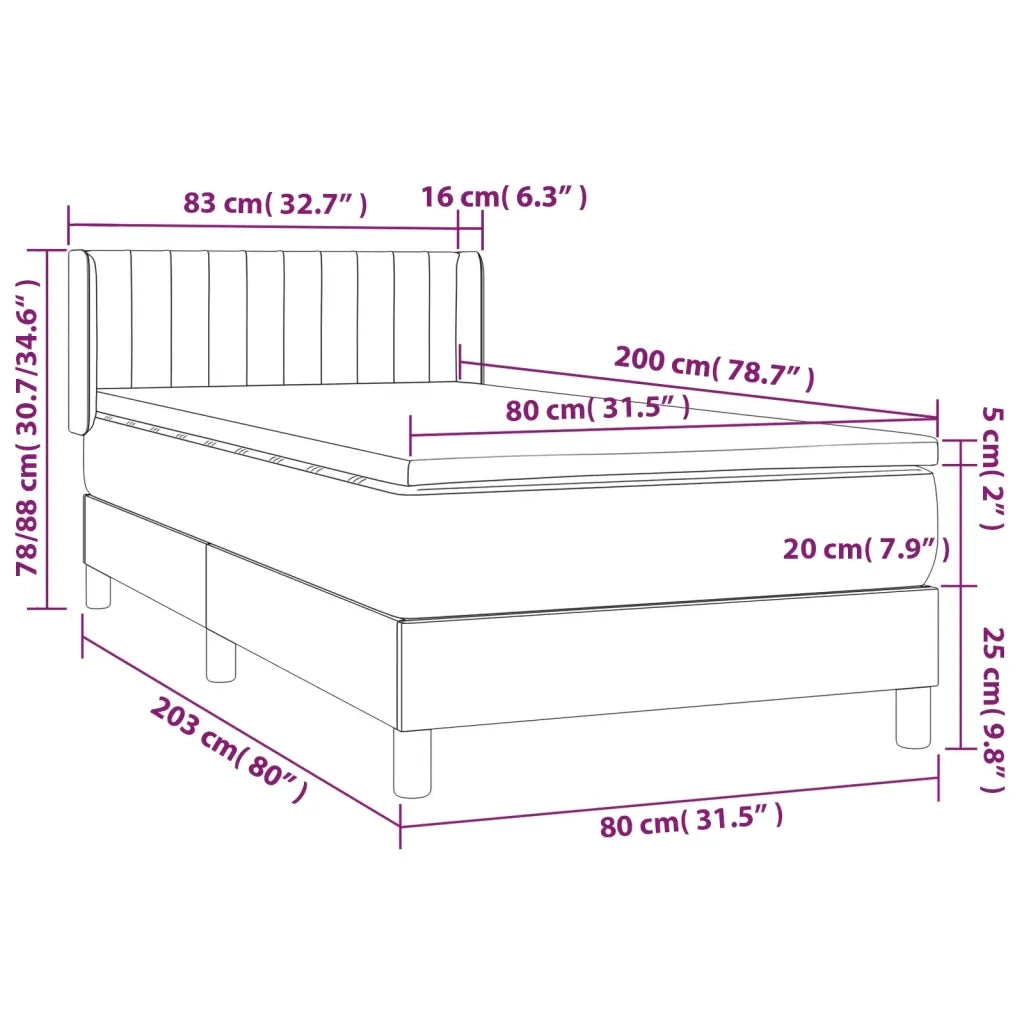 Giroletto a Molle con Materasso-Struttura Letto Nero 80x200 cm inTessuto 852782