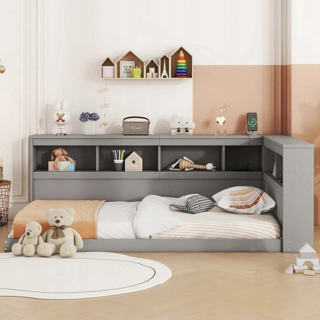 Letto singolo con presa e USB - Xylo - 90x200 - Grigio
