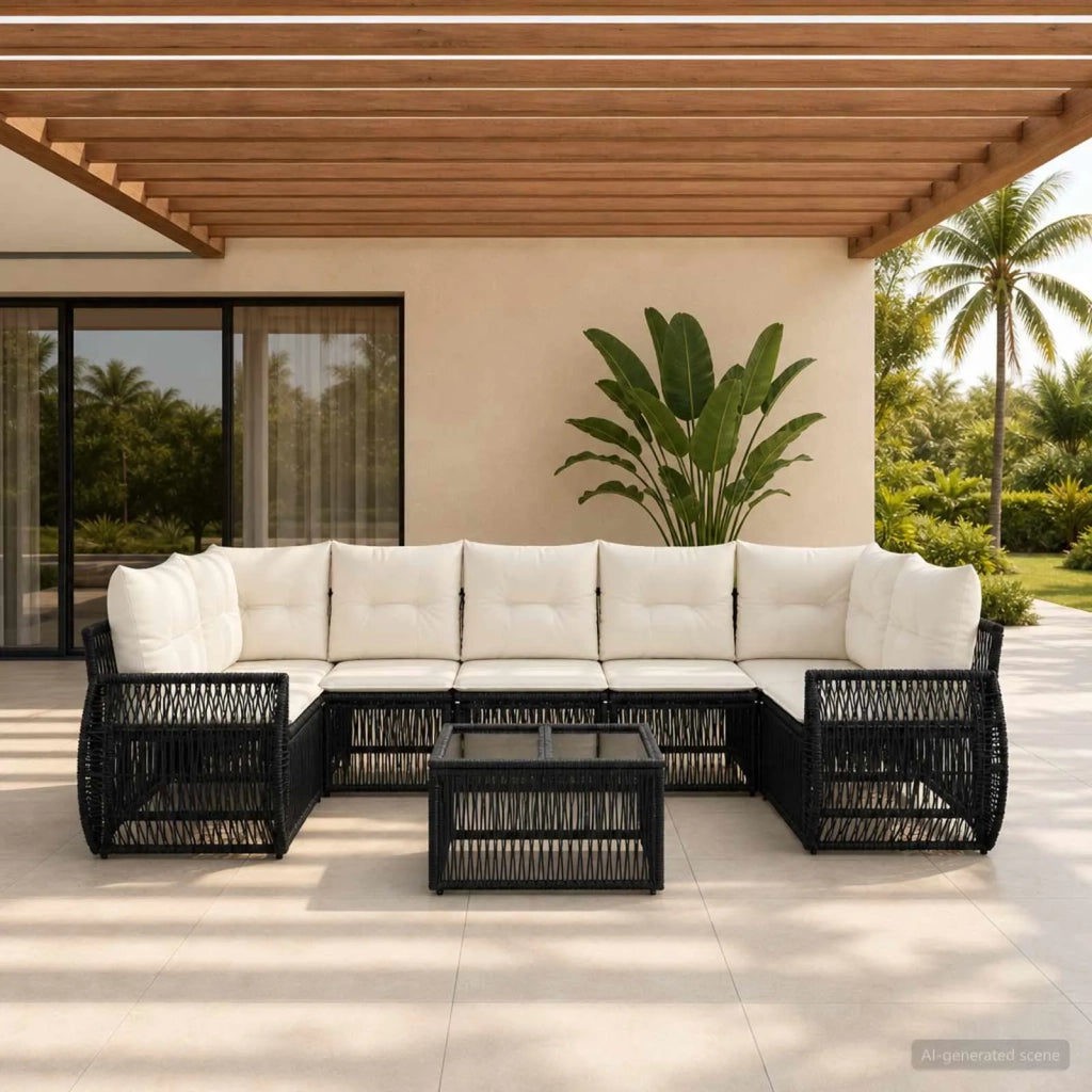 Set Divano da Giardino 8 pz Nero polyrattan 3435358