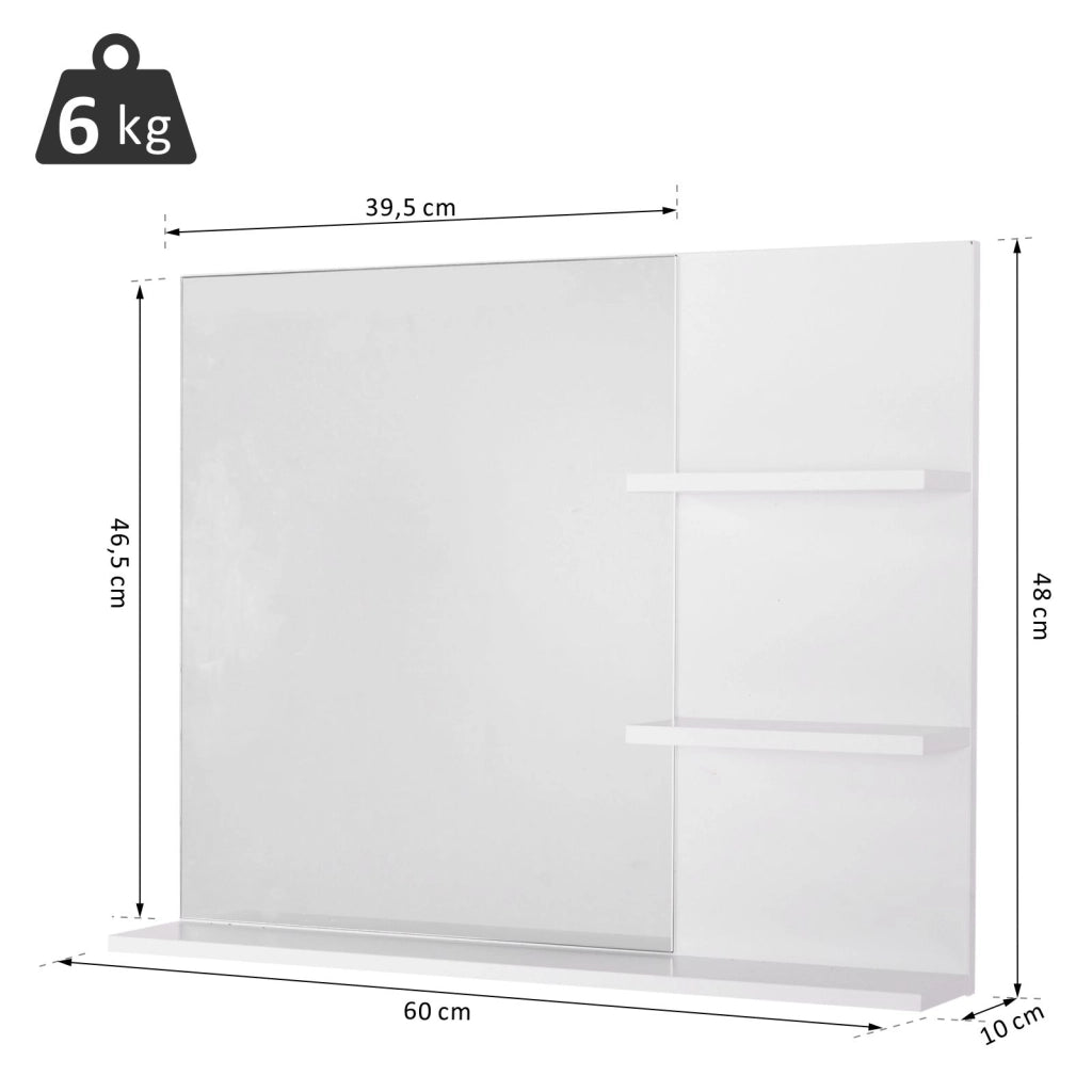Specchio da Bagno con Mensole ¨C Xylo ¨C 2 Ripiani Laterali + Ripiano Inferiore - MDF Bianco