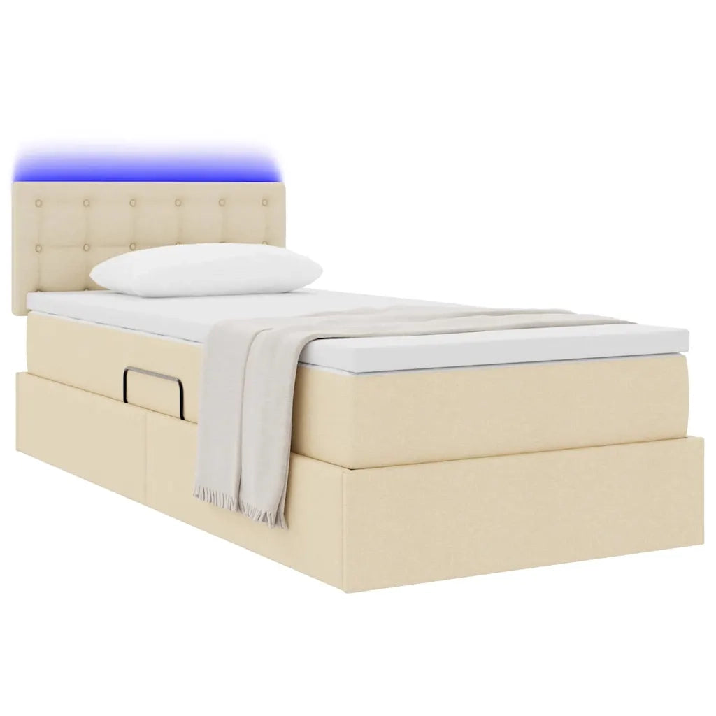 Letto con contenitore e LED con led Crema 90 x 190 cm Tessuto 3371242