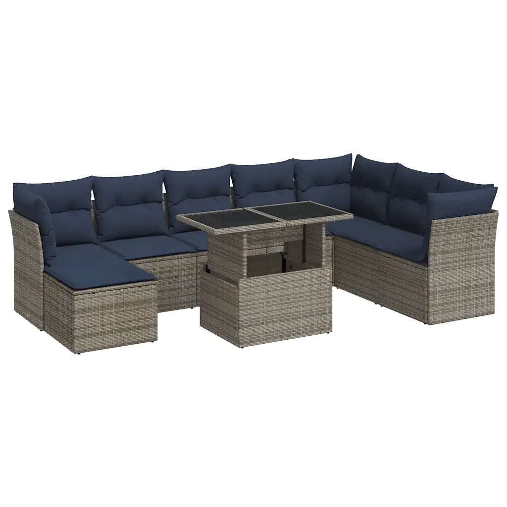 Set Divano da Giardino 9pz con Cuscini Grigio Polyrattan Acacia 3326212