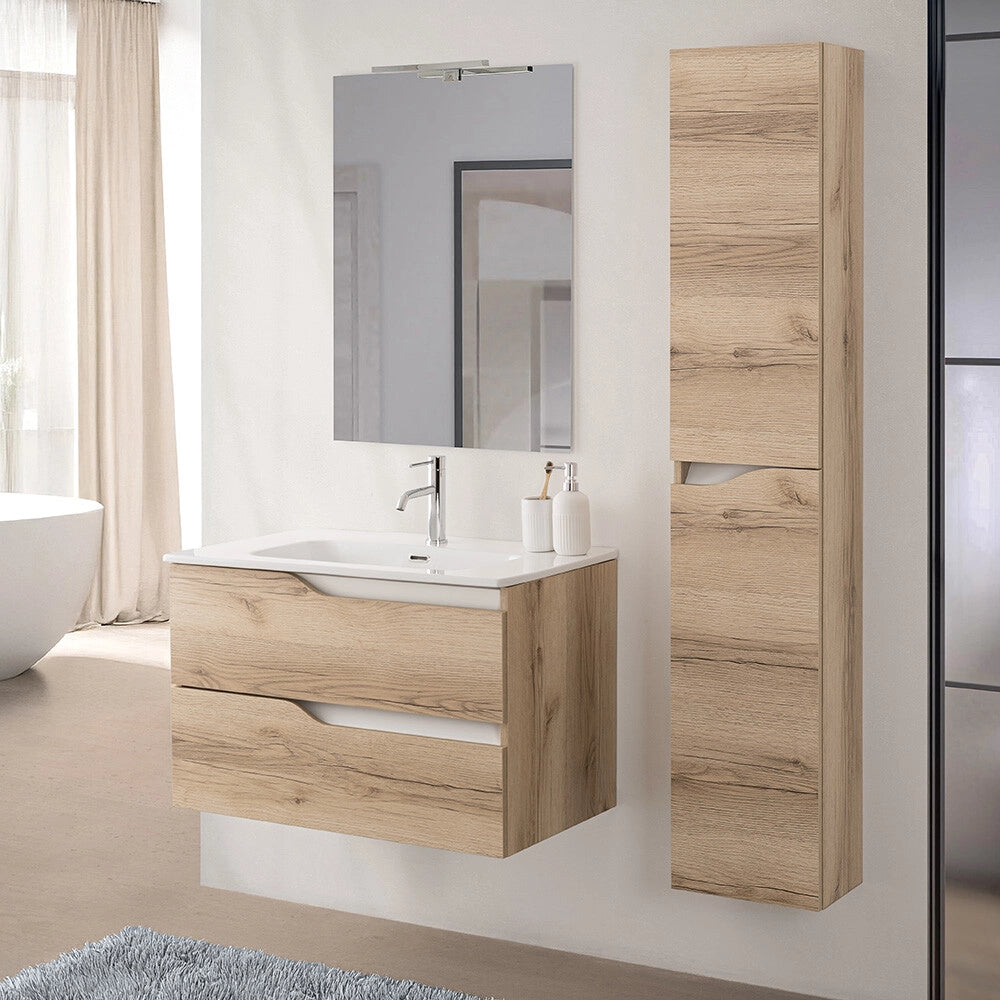 Mobile bagno sospeso 60cm quercia e bianco con lavabo Sumya