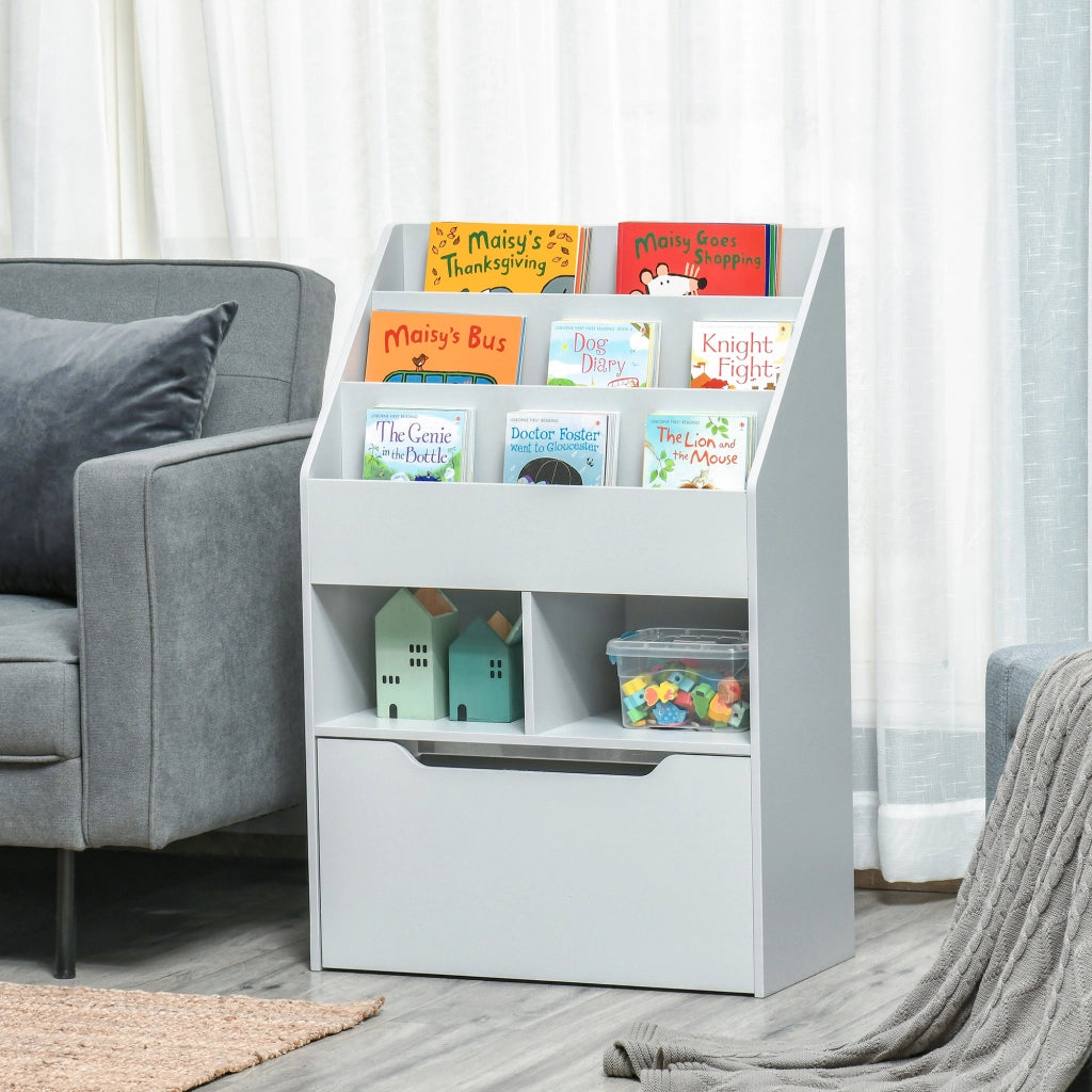 Libreria per bambini con cassetto e scomparti ¨C zephmum ¨C Grigio 60x30x90 cm
