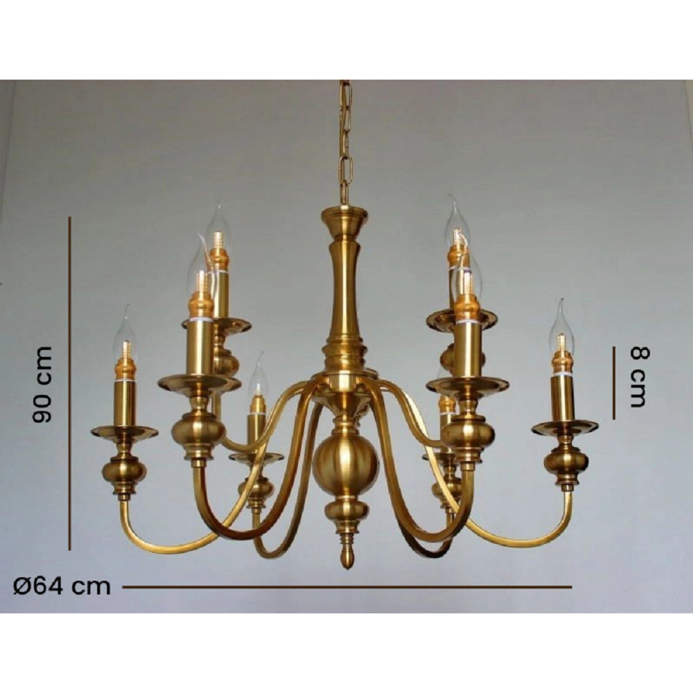 Trade Shop - Lampadario Da Soffitto Design Classico 8 Bracci Effetto Ottone Vintage 6097 A32 -