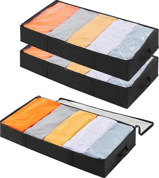 Set di 3 cassetti da sottoletto - Spazia risparmiatore - Capacità 65L - Nero