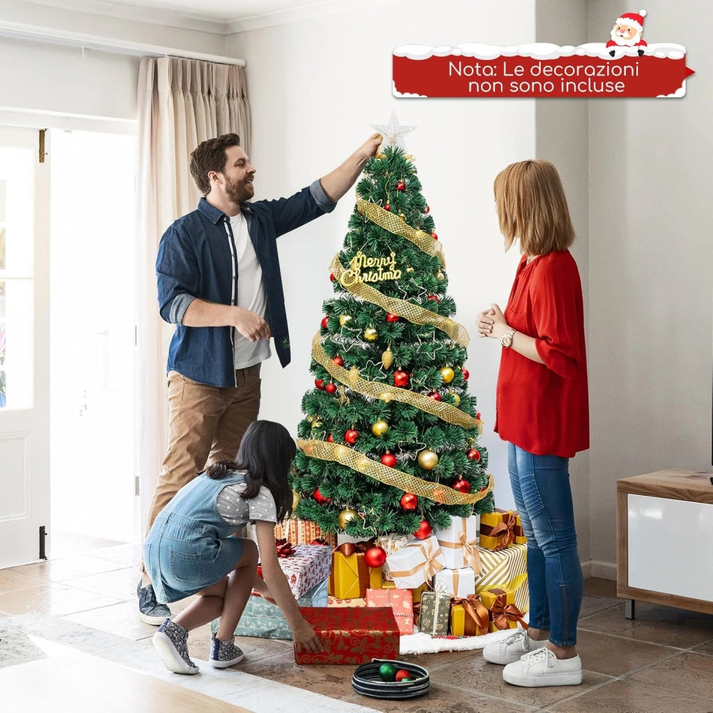 Albero di Natale in Fibra Ottica 150/180 cm, Albero di Natale Artificiale Pre-illuminato con 24/36 Luci a Stringa, Stella sulla Cima e 170/230 Punte dei Rami, Decorazione per Feste (180 CM)