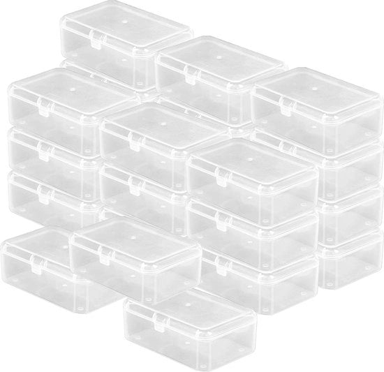 Pacchetto di 24 contenitori in plastica trasparente per organizzare gioielli, 6,5 cm * 4,5 cm * 2,4 cm, contenitore di conservazione in plastica con coperchio per piccoli oggetti e altri progetti di fai da te
