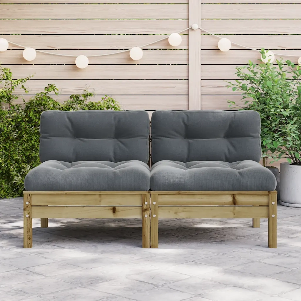 Divani Giardino Senza Braccioli con Cuscini 2pz Pino Impregnato 838164