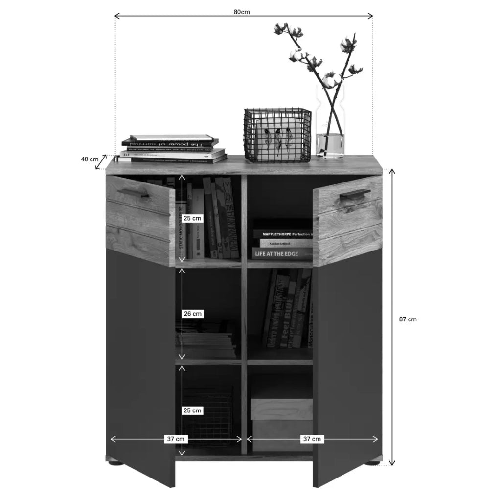 Buffet 2 porte – Grigio antracite e quercia chiara – SELMA