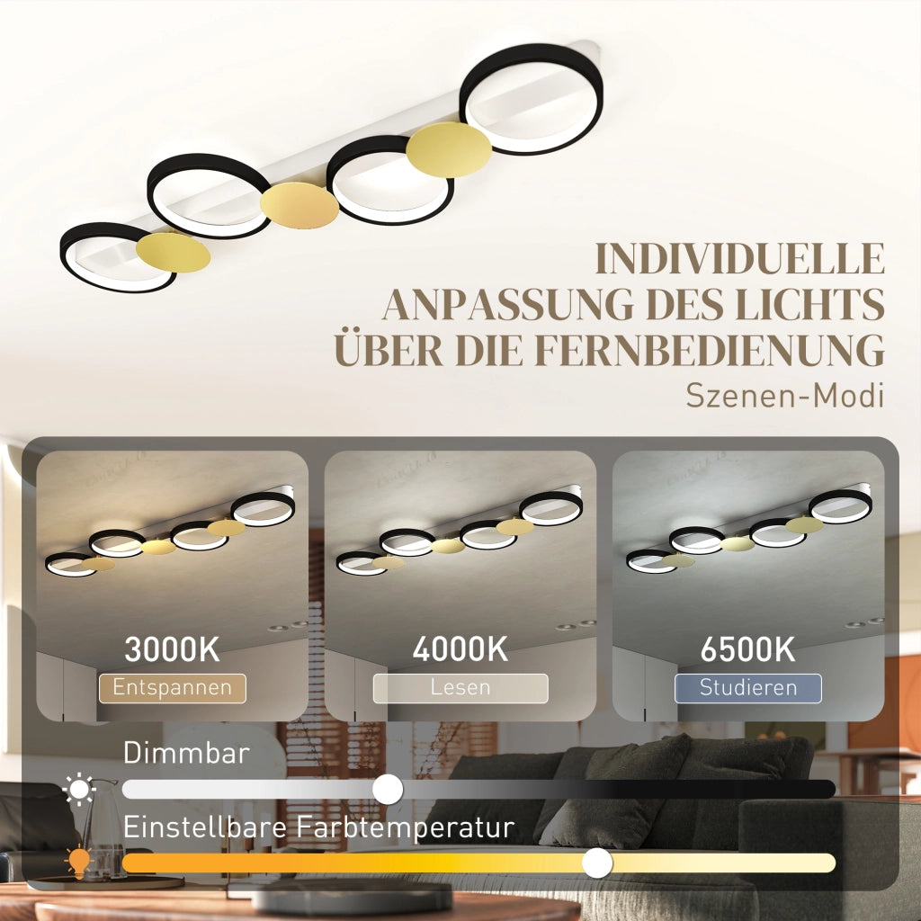 Lampadario LED a Soffitto 38W 1500LM 4 Luci Telecomando ¨C Minimal ¨C Nero+Oro