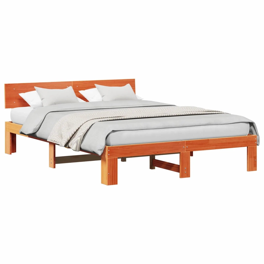 Letto matrimoniale | Letto per adulti | Struttura del letto Marrone cerato 140 x 200 cm Pino massello