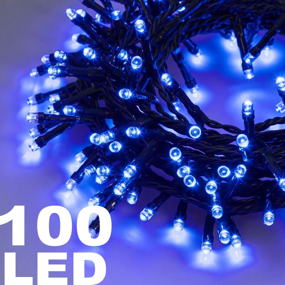 Trade Shop - Catena Luminosa 100 Luci Led Lucciole Luce Blu Con Controller 8 Funzioni -