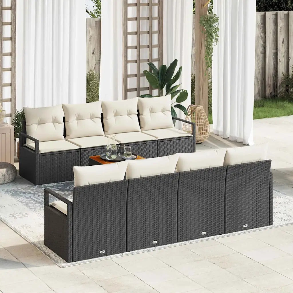 Set Divano da Giardino con cuscino 9 pcs Nero polyrattan