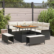 Set Divano da Giardino con cuscino 8 pcs Nero e Crema