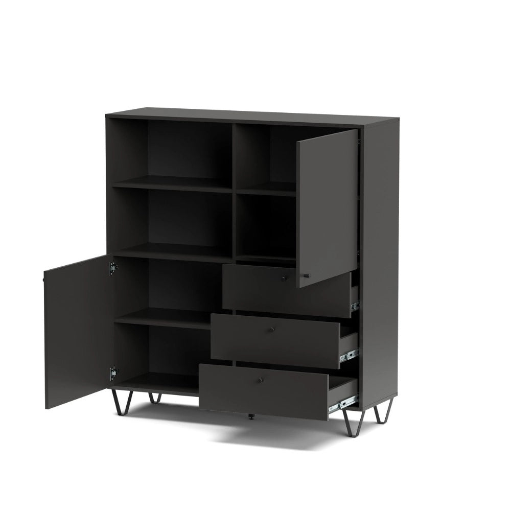 Credenza con ante cassetti e vano a giorno antracite ALDO6 123,6x40x135H