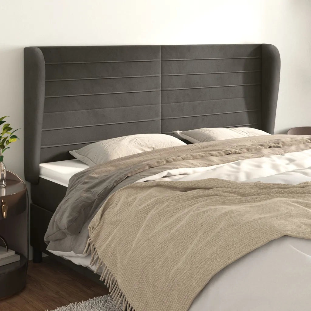 Testiera ad Orecchio-Testata con Orecchie GrigioScuro 183x23x118/128cm in Velluto 604178