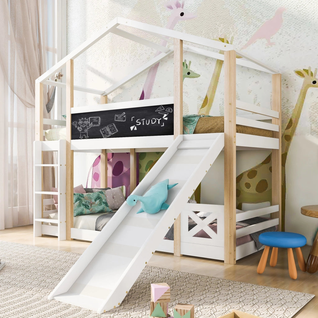 LETTO A SOPPALCO 90x200 cm Legno massello Bianco con scala e scivolo