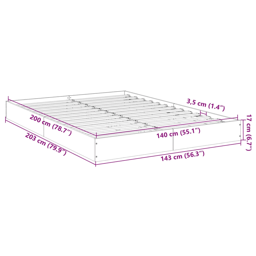 Letto matrimoniale | Letto per adulti | Giroletto Grigio Sonoma 140x200 cm in Legno Multistrato