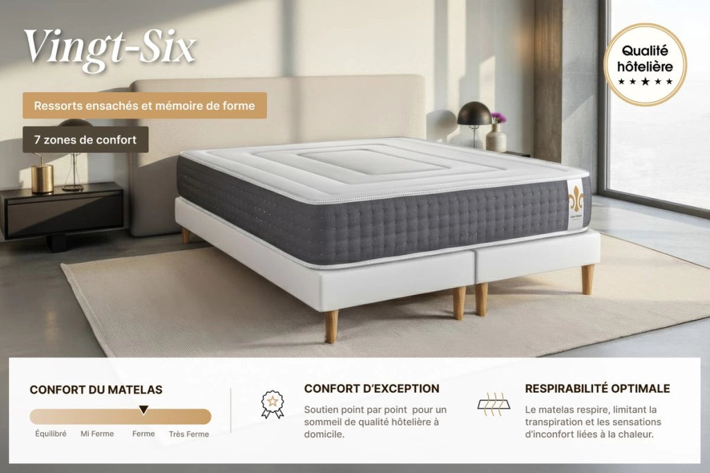 Materasso 200x200 cm a molle insacchettate e memory foam - Vingt-Six