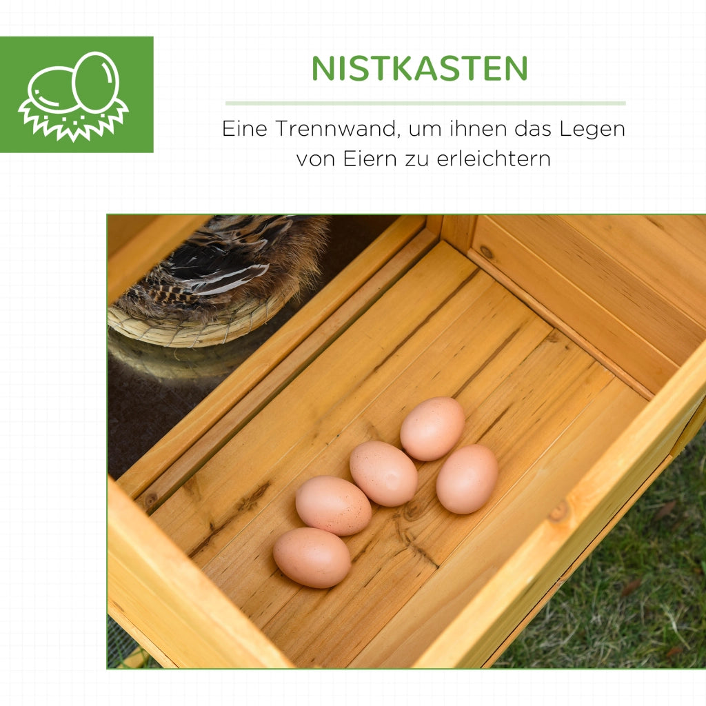 Polleria per galline nane con recinto esterno e nido da cova ¨C Zephmum ¨C Legno di abete trattato, tetto in catrame, giallo+verde