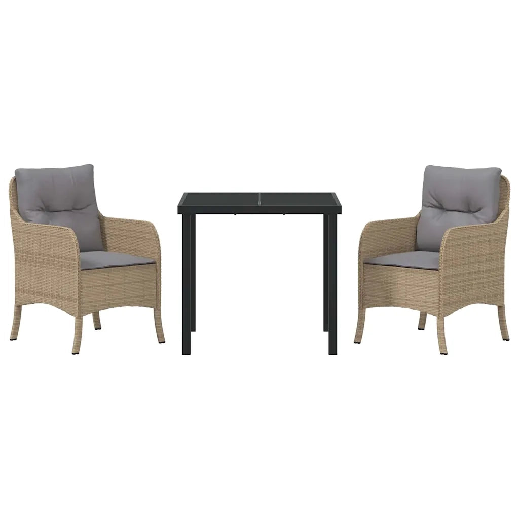 Set da Pranzo per Giardino con cuscino 3 pcs Beige polyrattan
