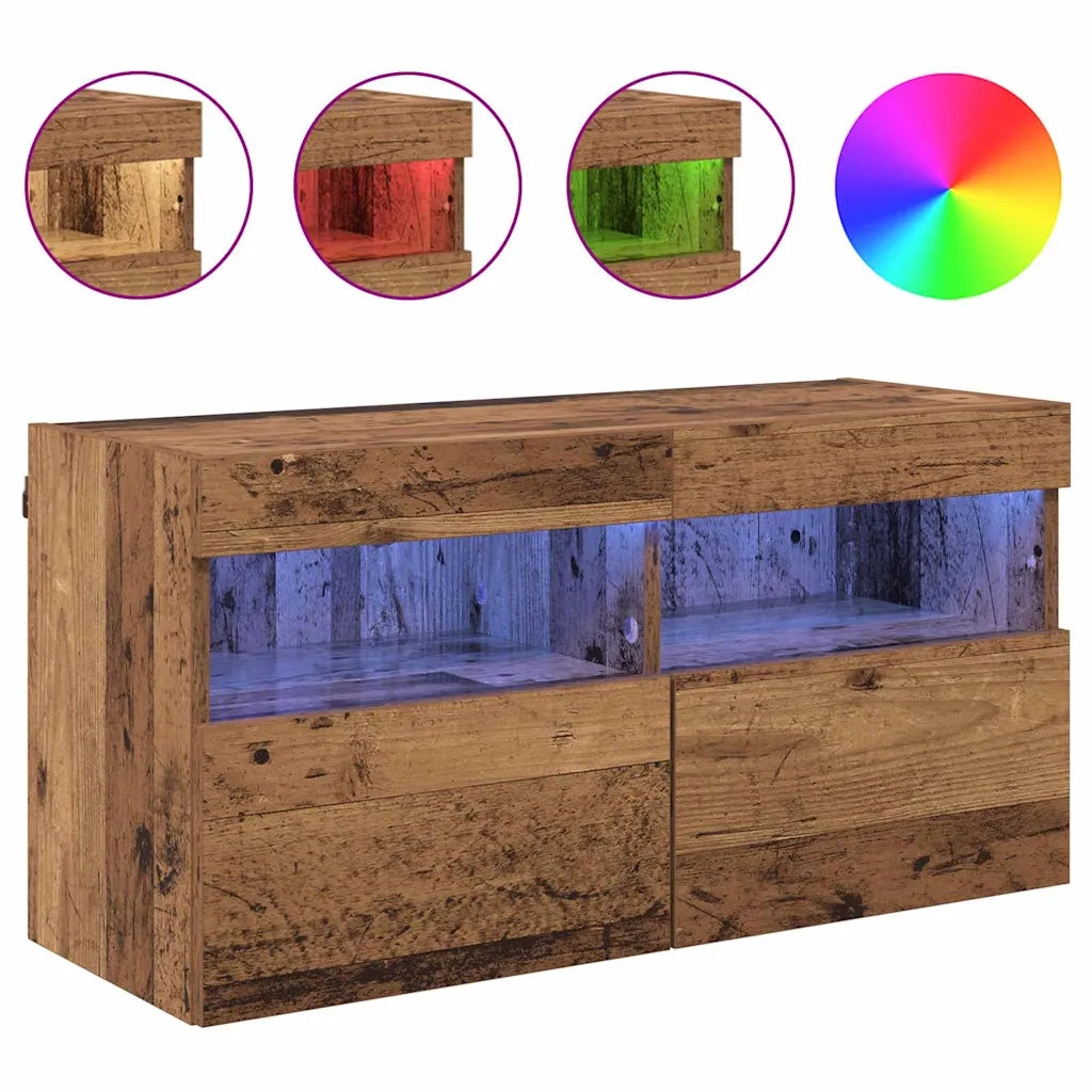 Mobile TV da parete con LED Legno vecchio 80 x 30 x 40 cm 882977