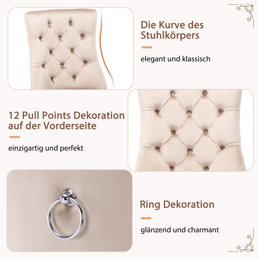 SEDIA da pranzo in velluto beige 97x51x47 cm Set 2 pezzi