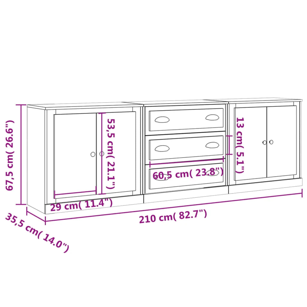 Buffet credenza cassettiera armadio mobile contenitore organizer per cucina soggiorno salotto 3 pezzi legno ingegnerizzato bianco 02_0037015