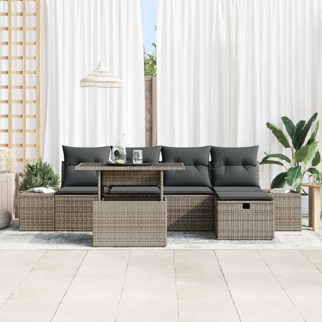 Set Divano da Giardino 6 pcs Grigio polyrattan 3361198