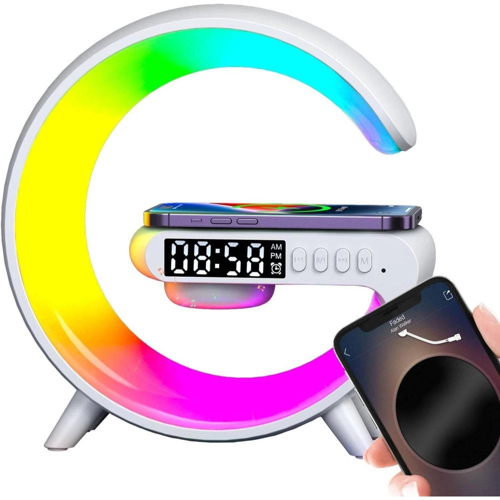 Trade Shop - Lampada A Forma Di G Multicolor Con Cassa Speacker E Caricabatteria Ad Induzione -