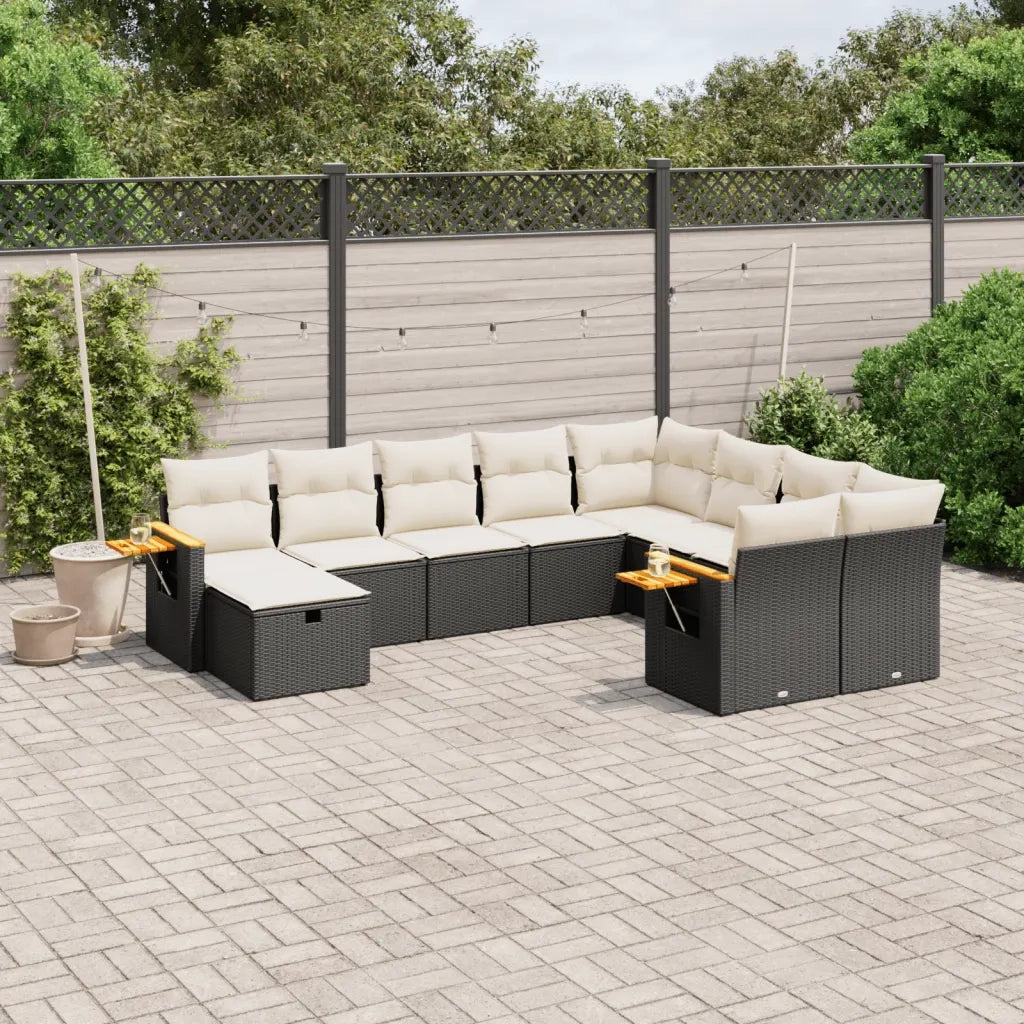 Set Divani da Giardino 10pz con Cuscini in Polyrattan Nero 3259557