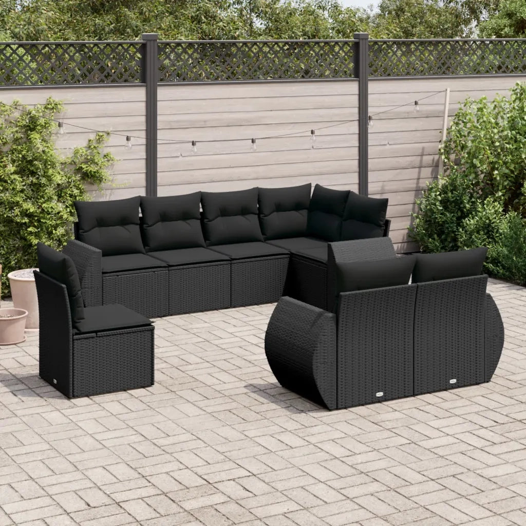 Set Divani da Giardino con Cuscini 8 pz Nero in Polyrattan 3221634