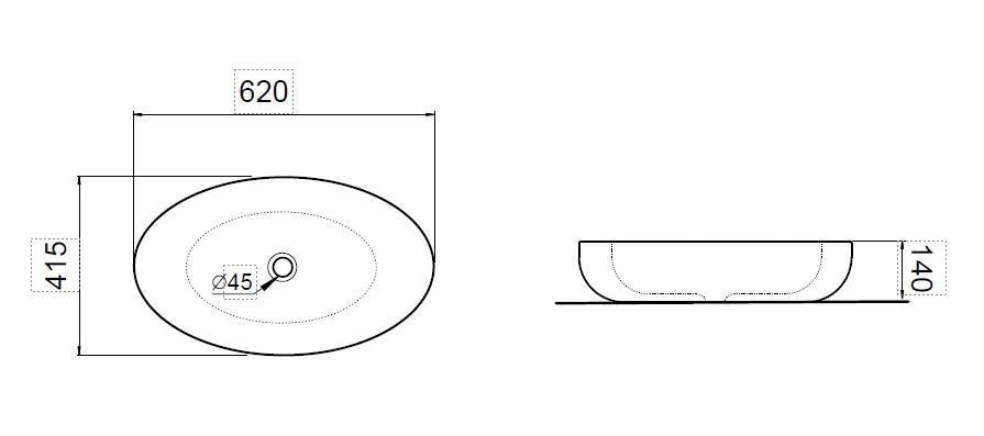 Lavabo in ceramica ovale da appoggio Sole