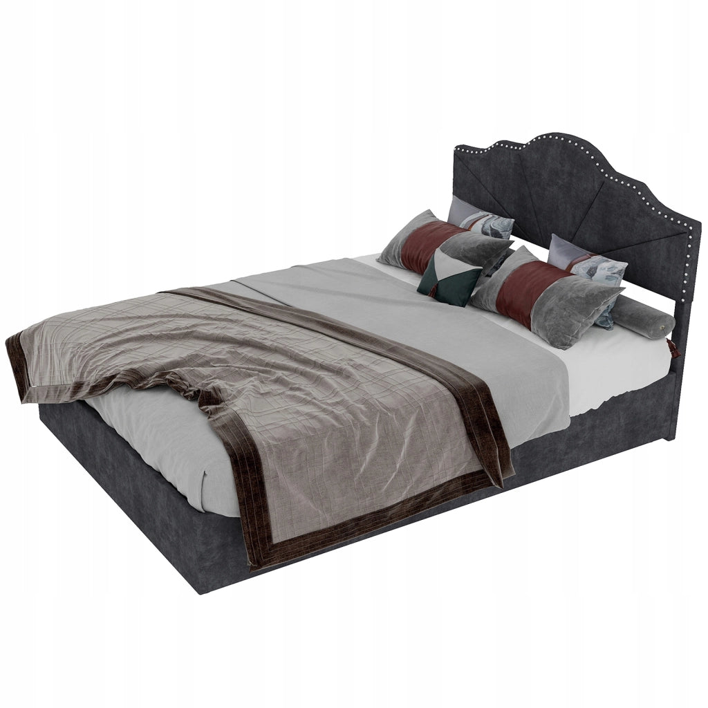 Letto imbottito con cassone - Xylo - 140x200 - Grigio - Alto